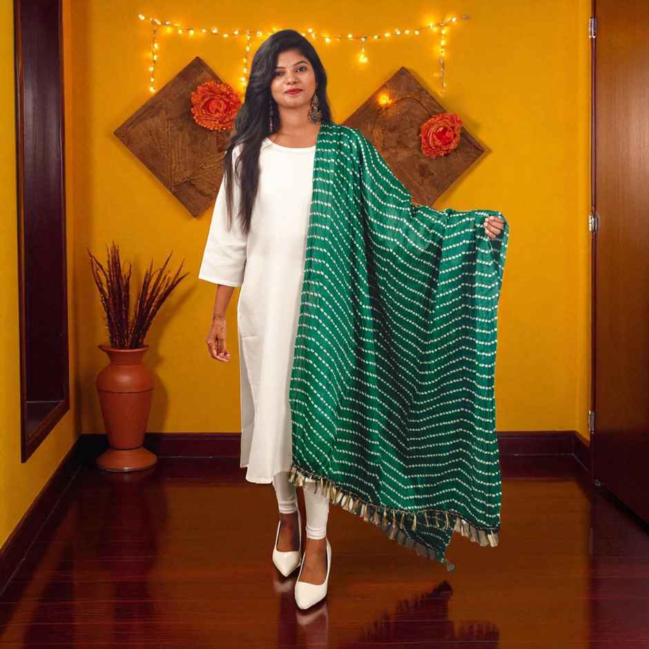 Dark Green Lehariya Dupatta | House of Festivals