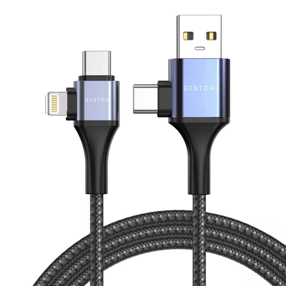 Bestor 4-In-1 60W Unbreakable Nylon Braided Fast Charging Cable With Multiport,Data Transfer(Gray)