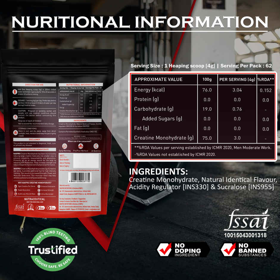 Nakpro Micronised Creatine Monohydrate Powder |Trustified Certified | Tangy Orange