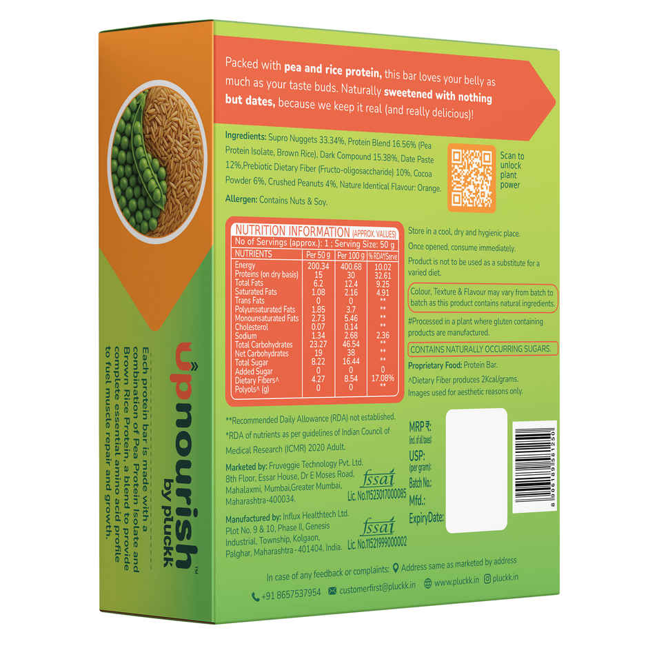 Chocolate Orange Protein Bar - No Refined Sugar (Pack of 6) | 15g Complete Protein | Upnourish
