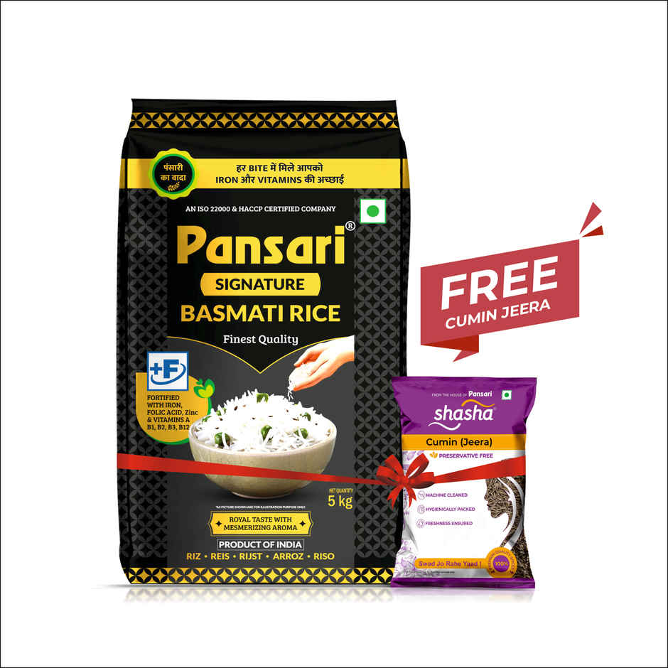 Pansari Signature Basmati Biryani Rice | Extra Long Grain | Chawal, 100g Shasha Jeera Free Inside the Pack