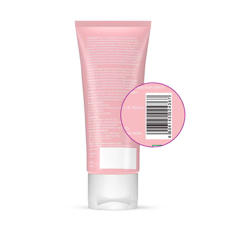 Plix Guava Glow Sunscreen SPF 50+ with UVA, UVB & Blue Light Protection enriched with Ceramides & Hyaluronic Acid