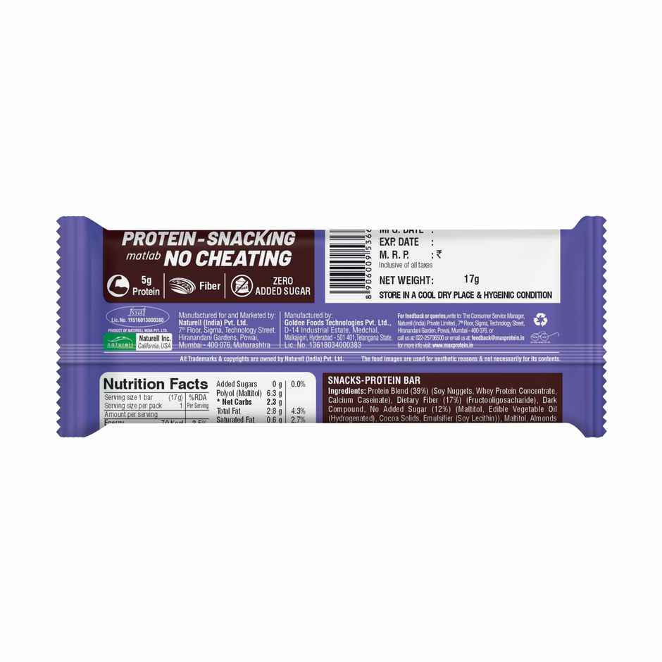 Ritebite Max Protein 5g Protein Bar Choco Almond Bytes - Buy at ₹38 ...