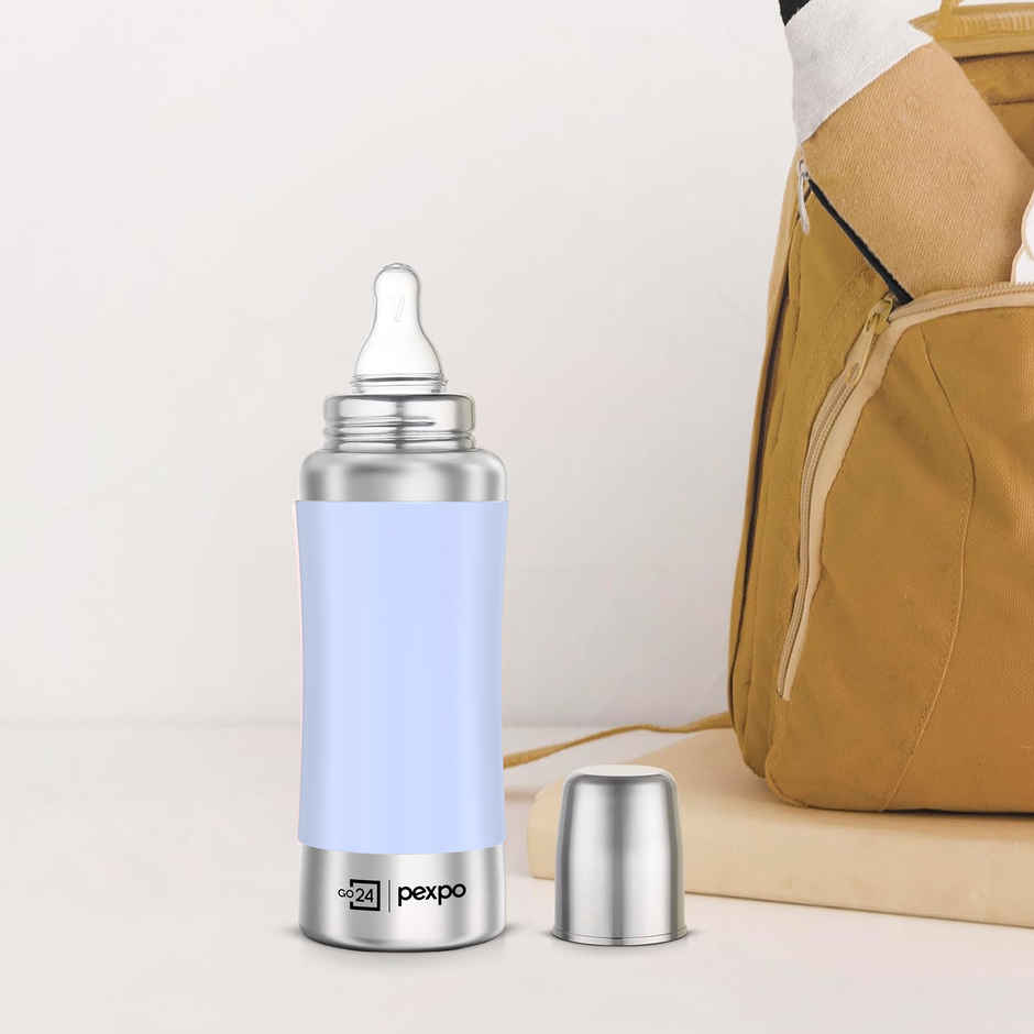 Go24 | Pexpo Jack & Jill Stainless Steel Baby Feeding Bottle Leak Proof | Blue - 250 ml