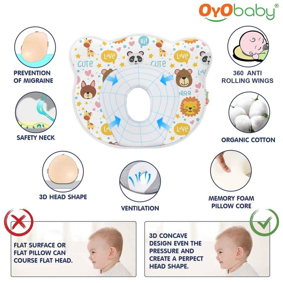 Oyo Baby Memory Foam Head Shaping Pillow Animal Print
