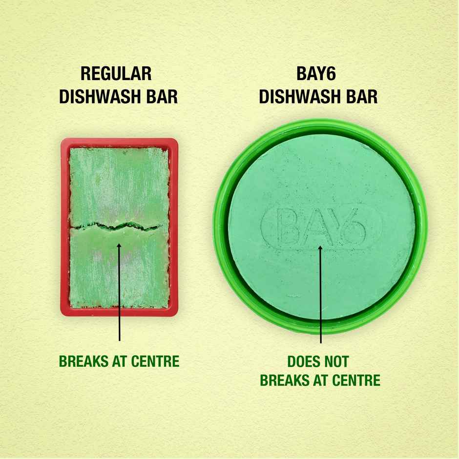 BAY6 Dishwash Bar Tub - 3X Action Neem, Lemon & Vinegar with Free Scrubber