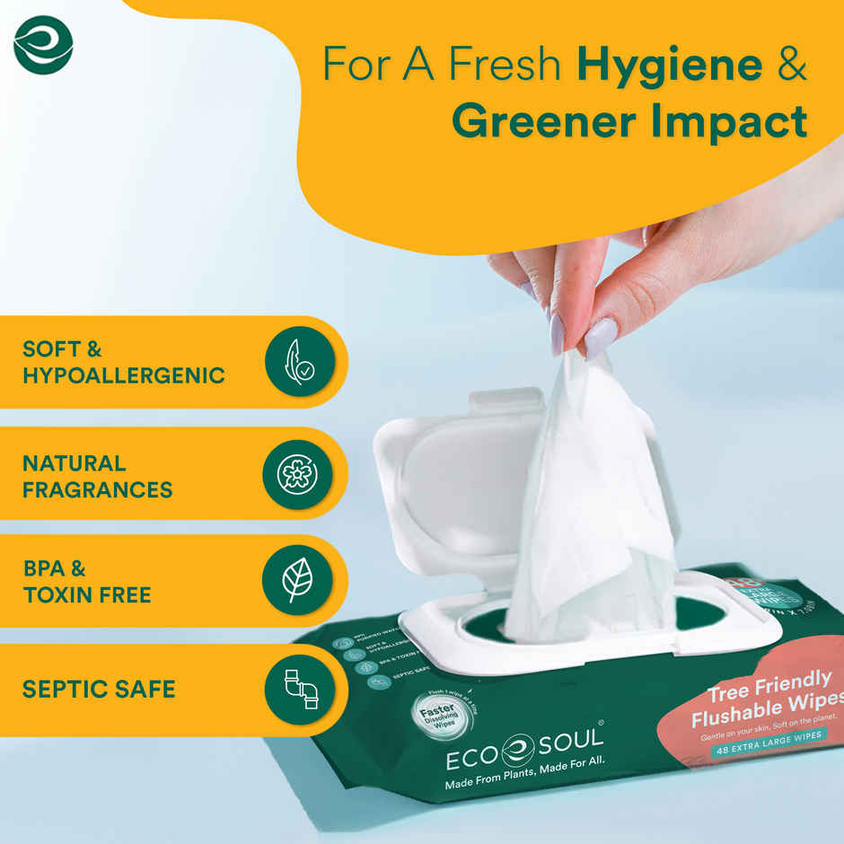 Eco Soul Flushable Extra Large Wet Toilet Wipes | 48 Wipes