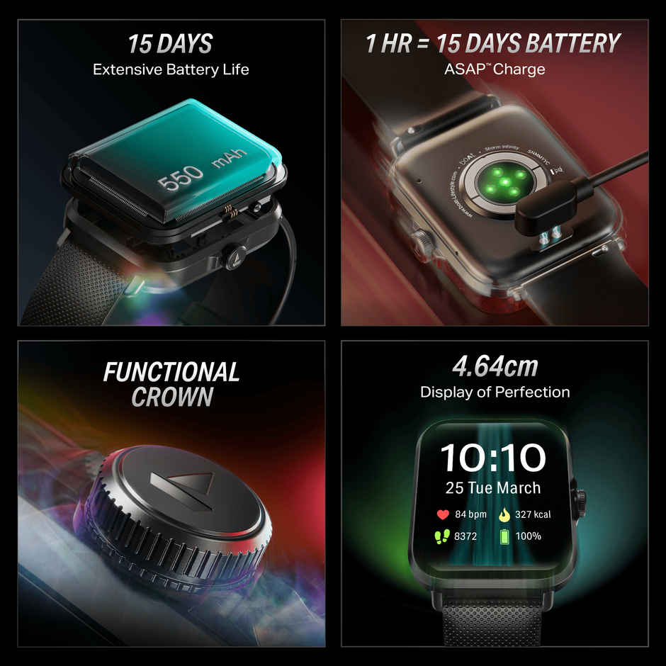boAt Storm Infinity Smartwatch | 1.83" Display | BT Calling - Active Black