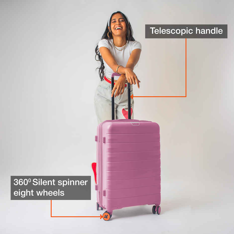 Nasher Miles Vienna Check-In Hardside Polypropylene 28 Inch-75 cm Trolley Bag- Pink