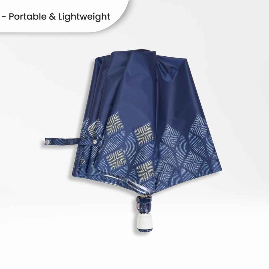 Cello Megha 21 Inch 2 Fold Mix Print Umbrella | Silver Navy Blue