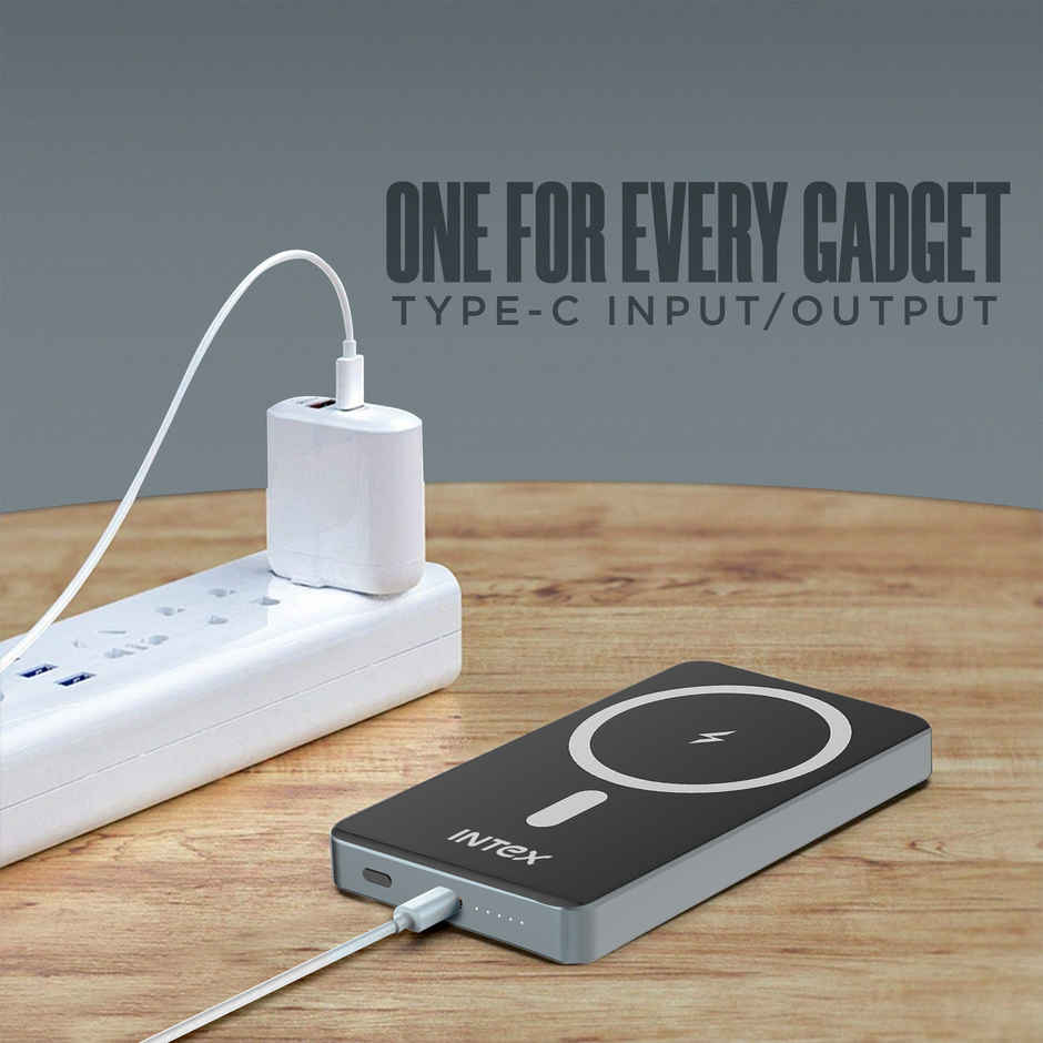 Intex 10000 mAh 15 W Wired & Wireless With MagSafe Pocket Size Power Bank(Lithium Polymer, Fast Charging for Mobile) - Black