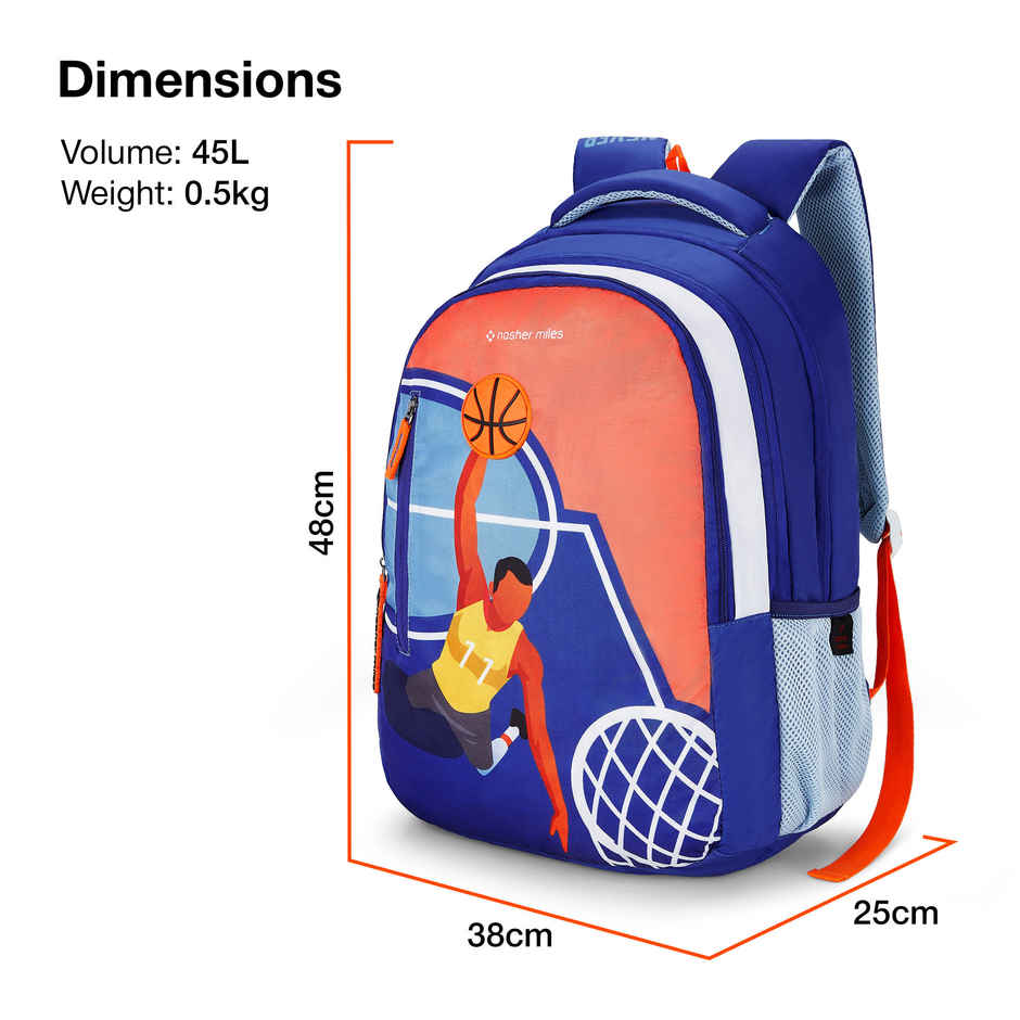 Nasher Miles Basketball Backpack- Unisex-3 Compartment College Bag And School- Blue- 45L