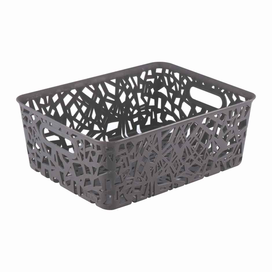 Flair Zig Zag Plastic Multi Purpose Storage Basket, 1 pc Big, (Gray)
