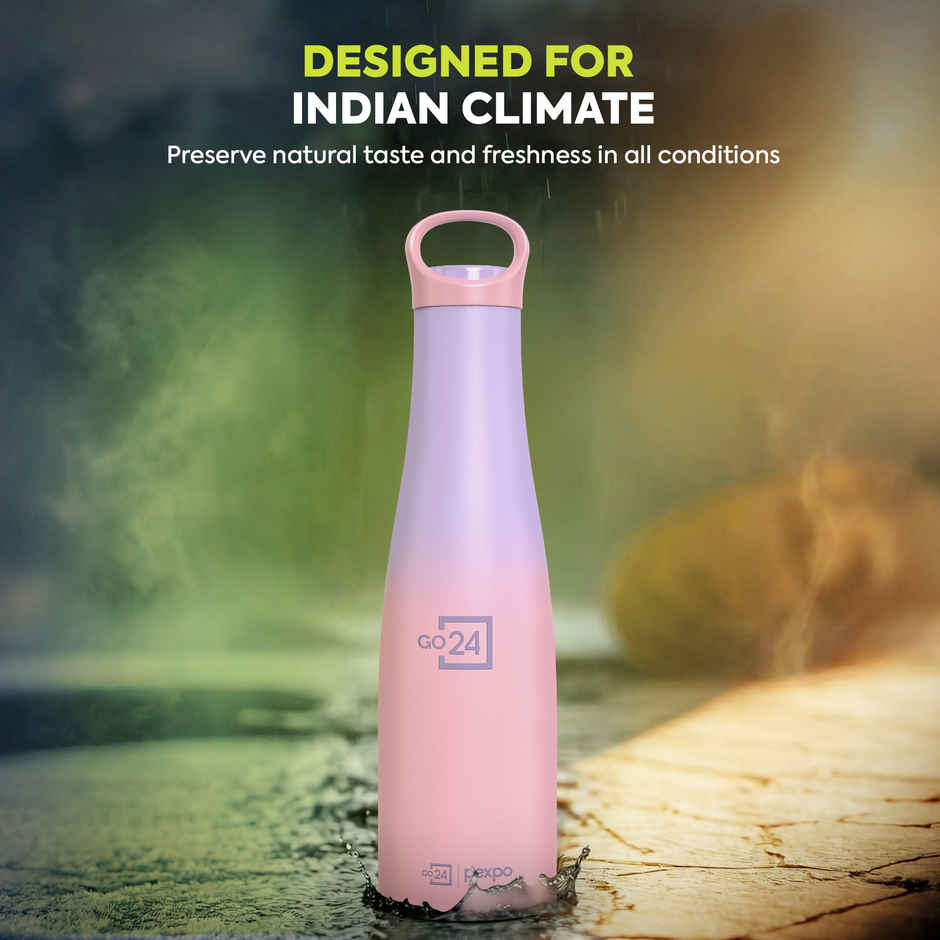 Go24 | Pexpo Stainless Steel Morocco Hot & Cold Insulated Water Bottle | Pink & Purple | 620 ml