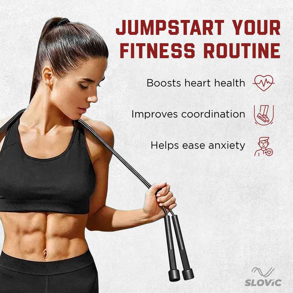 Slovic Basic PVC Skipping Rope with Memory Foam Handles | Adjustable & Easy to Use | Black