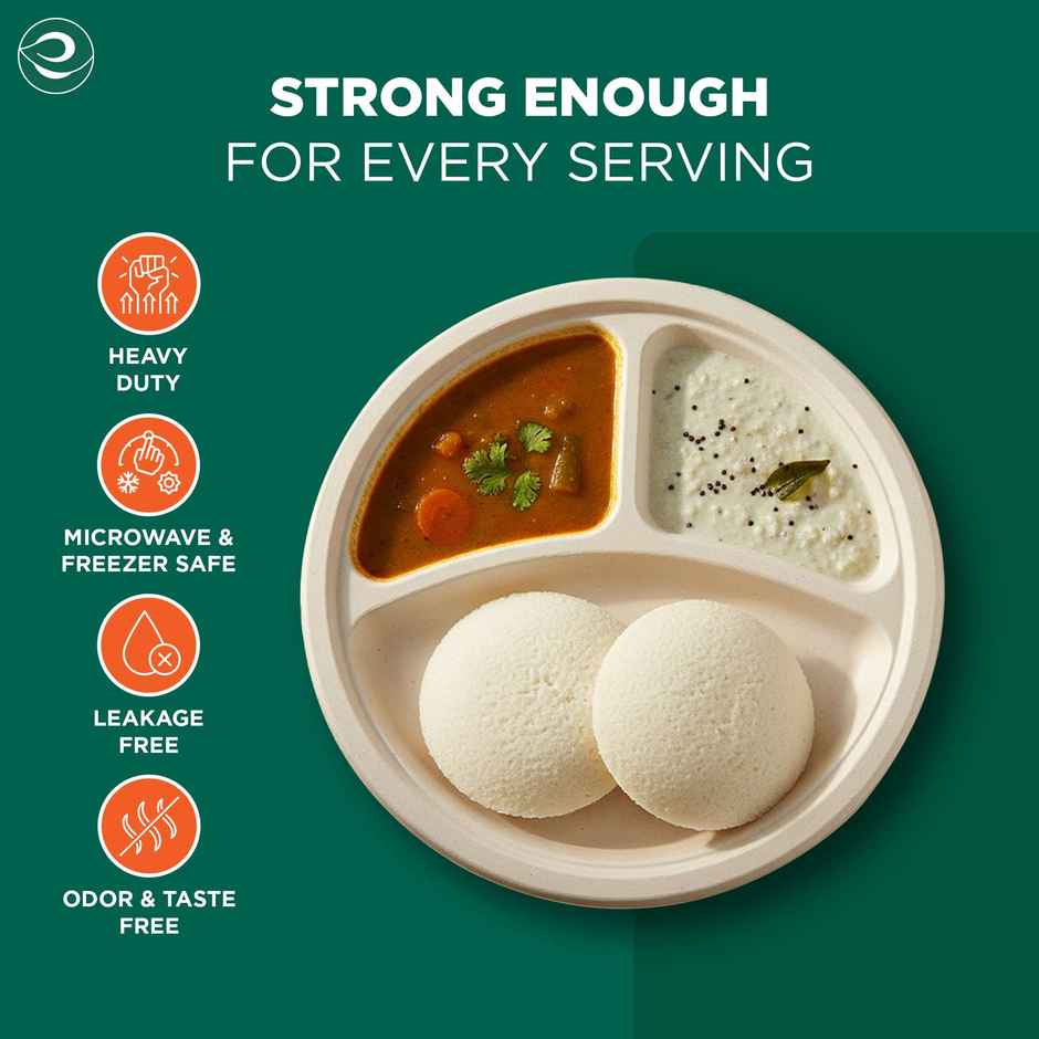 Disposable Plate | Round | 3 Compartment | 10 inch | 10 Count | Eco Soul