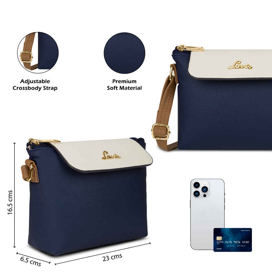 Lavie Women's Colourblock Rove Flap Crossbody Sling Bag | Ladies Purse Handbag | Navy Blue