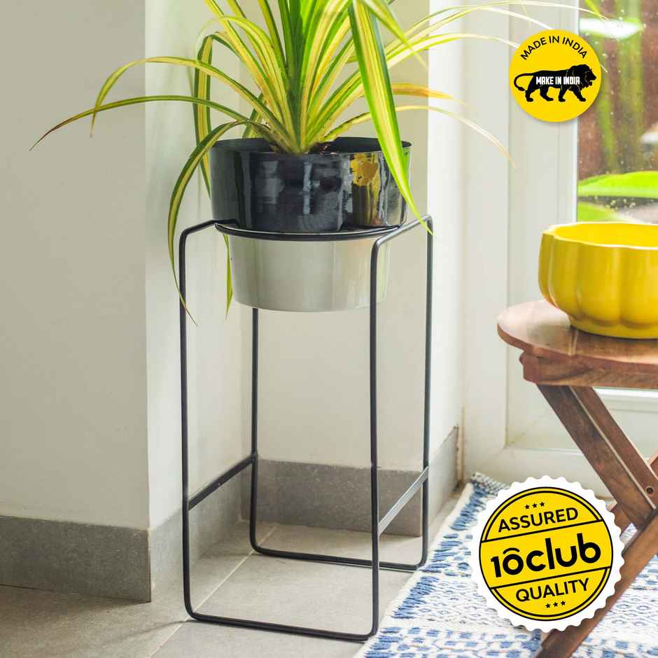 10club Dual Tone Metal Planter With Stand- Grey Black
