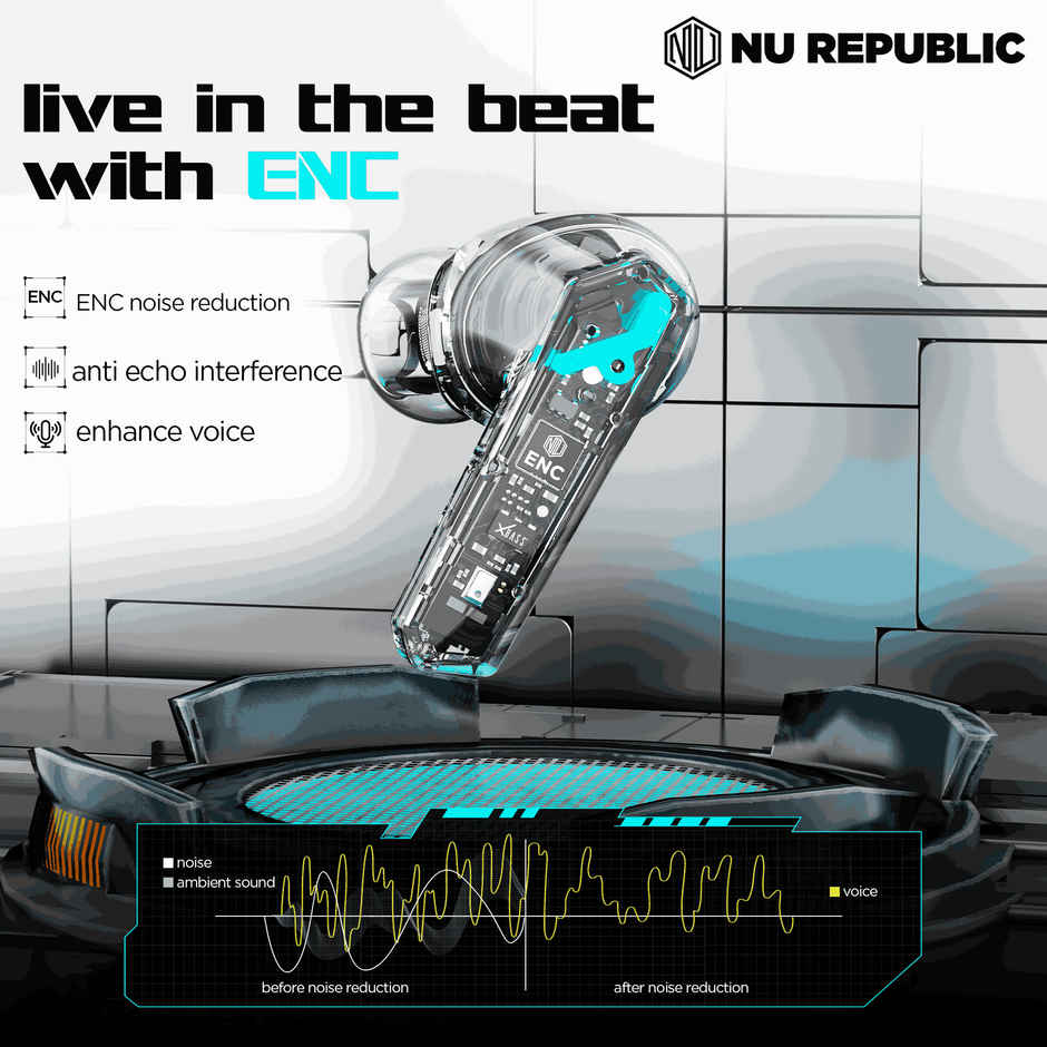 Nu Republic Cyberstud X8 TWS Earbuds, Up to 56Hrs Playtime, 40ms Ultra Low Latency, ENC Mics, 13mm Neodymium Drivers, XBass Technology, Dual Mode for Gaming & Music, Bluetooth 5.3 - Silver