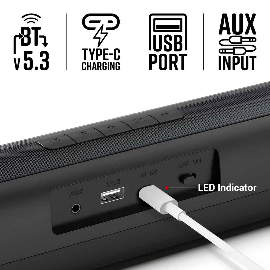 Zebronics Vita Bar 200 Compact BT Soundbar with 24W RMS Output, Multicolor LED, upto 8hr Backup and TWS mode
