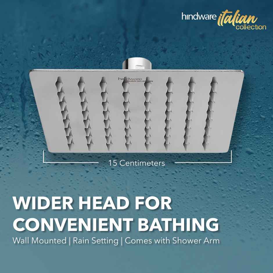 Hindware 150 mm Stainless Steel Ultra Thin Overhead Rain Shower with 225 mm Arm - Square Head