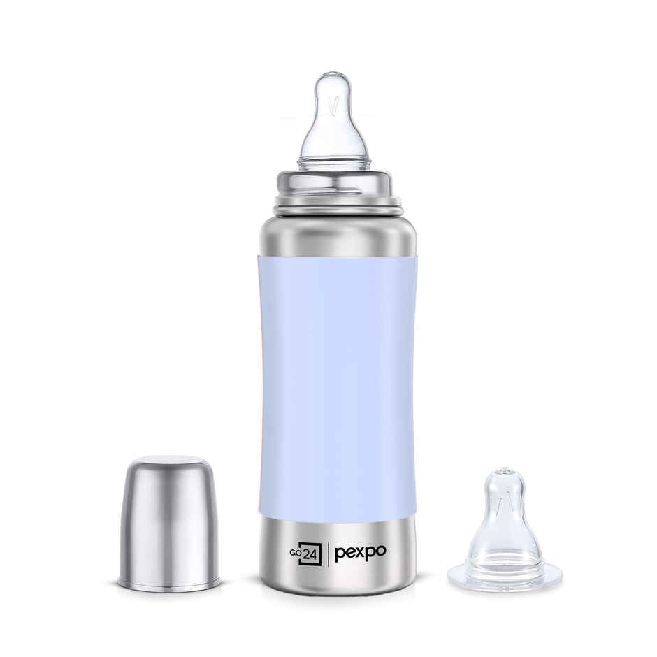 Go24 | Pexpo Jack & Jill Stainless Steel Baby Feeding Bottle Leak Proof | Blue - 250 ml