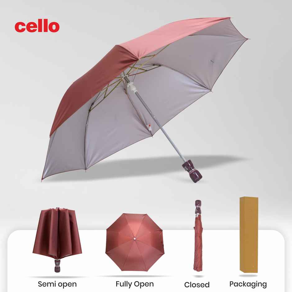 Cello Varsha 21 Inch 2 Fold Mix Mono Silver Umbrella | Brown