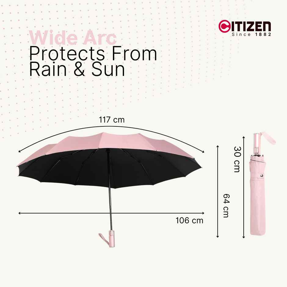 Citizen Auto Open Close Umbrella Glass Handle Baby Pink | 23.5 inch | 3 Fold