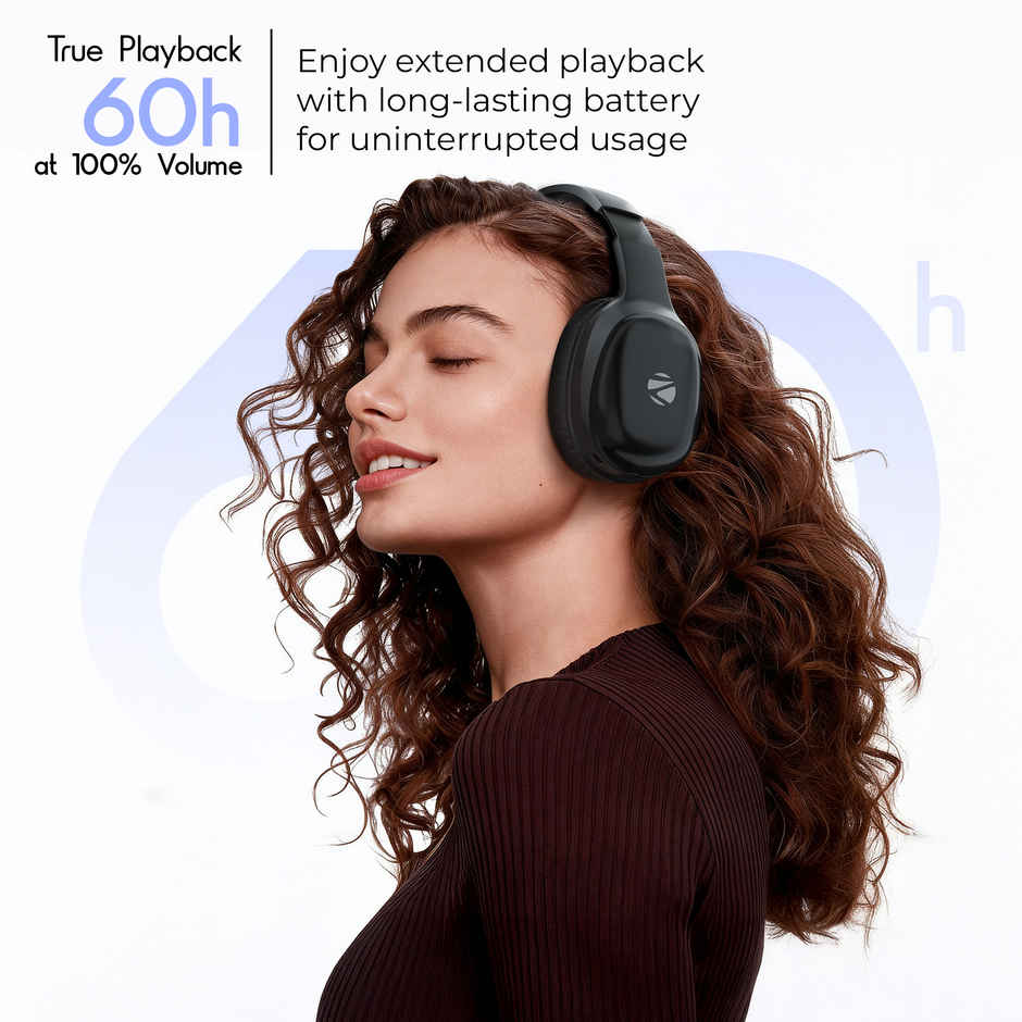 Zebronics Zeb Thunder Pro On-Ear Bluetooth Wireless Headphone With 60 Hrs Playback BT v5.0, 40MM Driver, USB-C Type Charging - Black