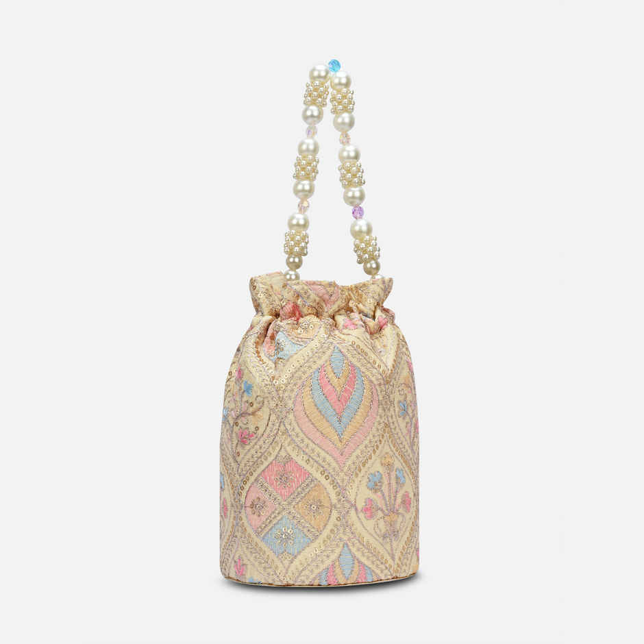 Lavie Women's Sara Structured Potli Bags For Ladies & Girls | Pouche Festive Seasons & Wedding | Medium | Beige