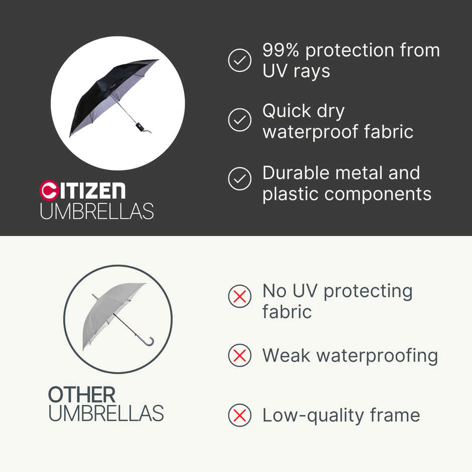 Citizen Black Silver Umbrella | 21 Inch | 2 Folds