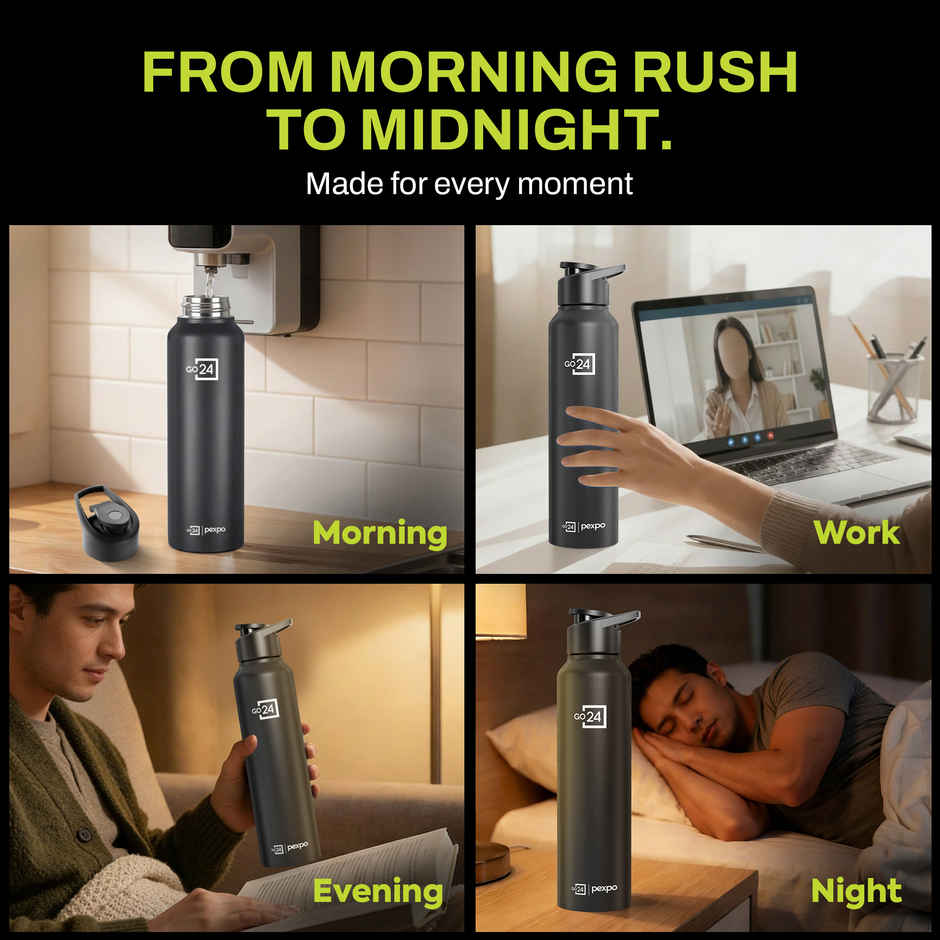 Go24 | Pexpo Stainless Steel Chromo Sports/Fridge Sipper Water Bottle | Knight Black | 1 L