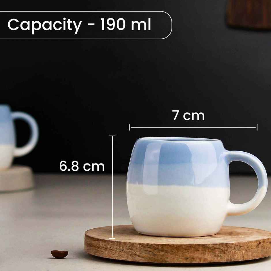 The Earth Store Tt Sky Blue Ovule Tea Cups | 190 ml Microwave Safe Coffee Cup