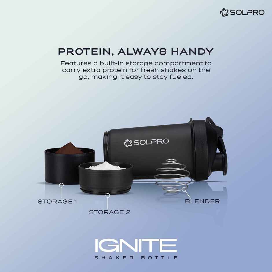 Solpro Ignite Gym Shaker Bottle | Built In Storage Compartment | Bpa Free | 750 ml