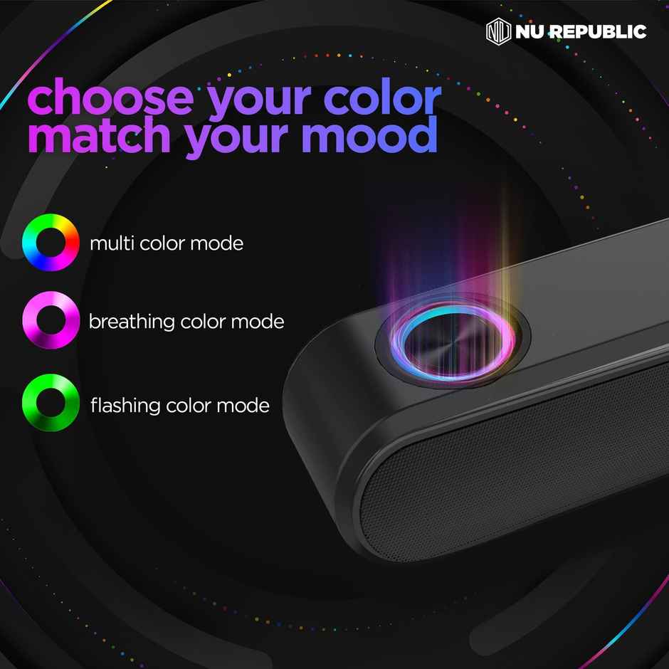 Nu Republic Party Box 16 Soundbar With X-BassTechnology, Upto 10 Hrs Playtime, Multiple RGB Modes, 16 W Bluetooth Soundbar, 2.0 Channel - Black