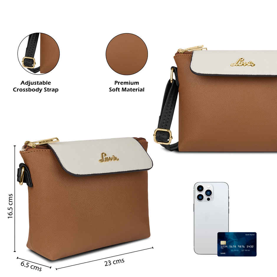 Lavie Women's Colourblock Rove Flap Crossbody Sling Bag | Ladies Purse Handbag | Tan