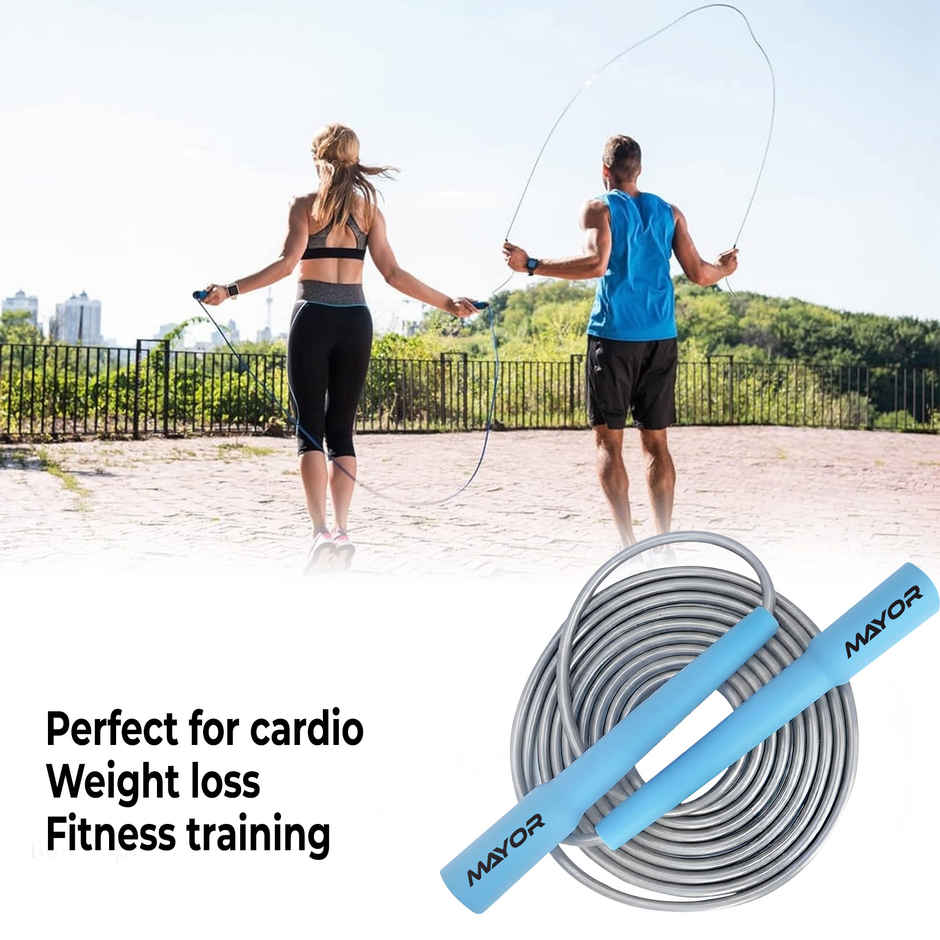 Mayor Premium Adjustable Skipping Rope Tangle Free | Freestyle Skipping Rope | Blue & Grey