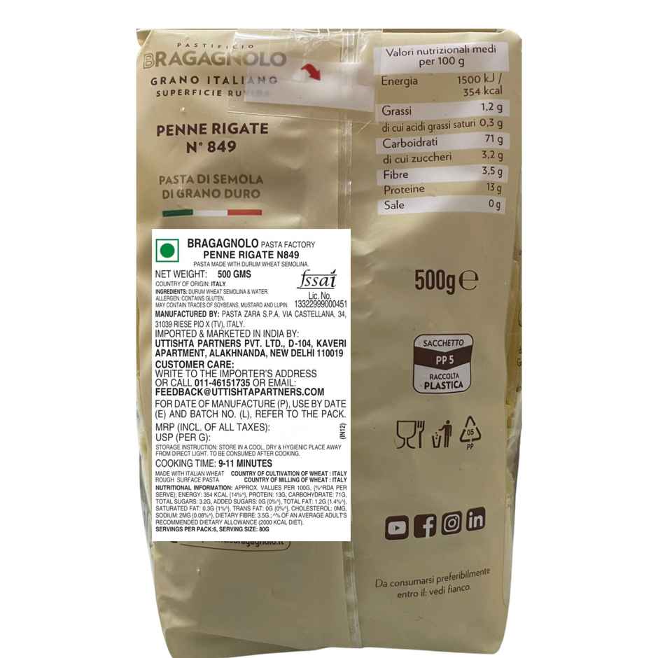 Bragagnolo Penne Pasta | Itlaian Wheat Bronze Cut Die Rough Surface