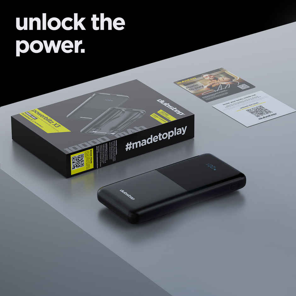 Dubstep Powerblitz X3 22-5W 10000mAh Power Bank | Type-C & Lightning | Black