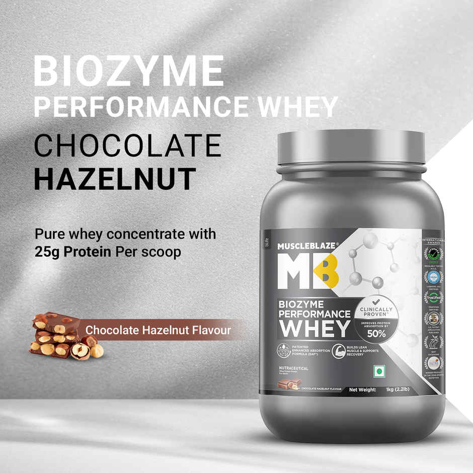 MuscleBlaze Biozyme Performance Whey Protein Powder (Chocolate Hazelnut)