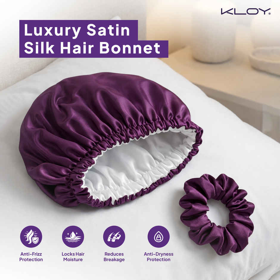 Kloy Satin Silk Hair Bonnet with Scrunchie | Anti-Frizz Sleep Cap for Hair Protection