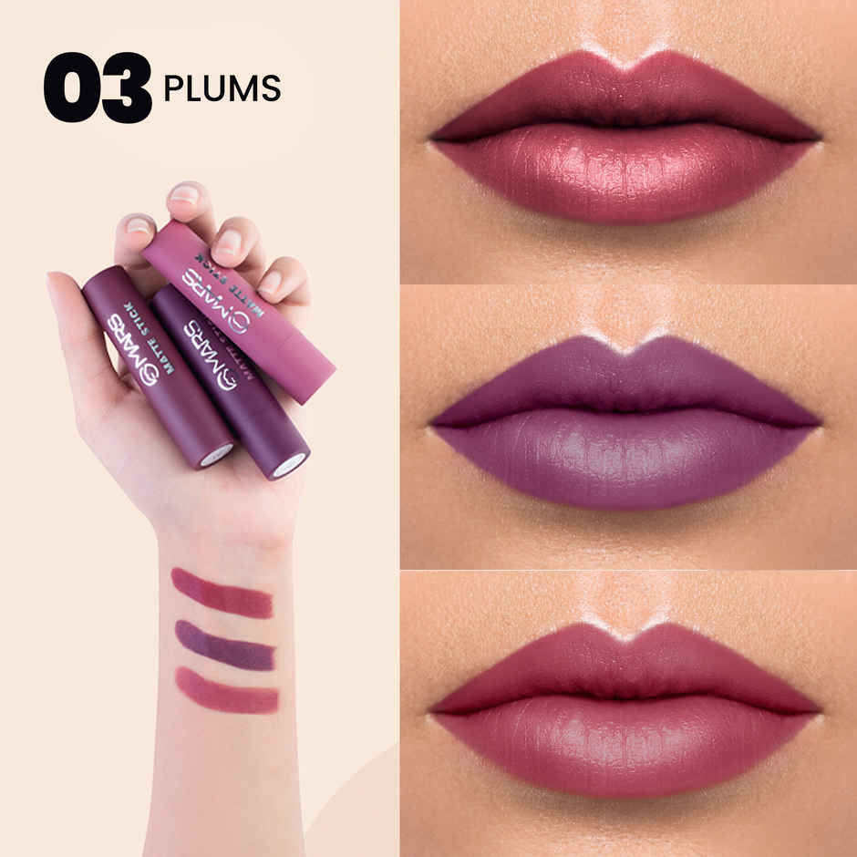 MARS Cosmetics Matte Box Set Of 3 Lipsticks For Women (03-Plum)