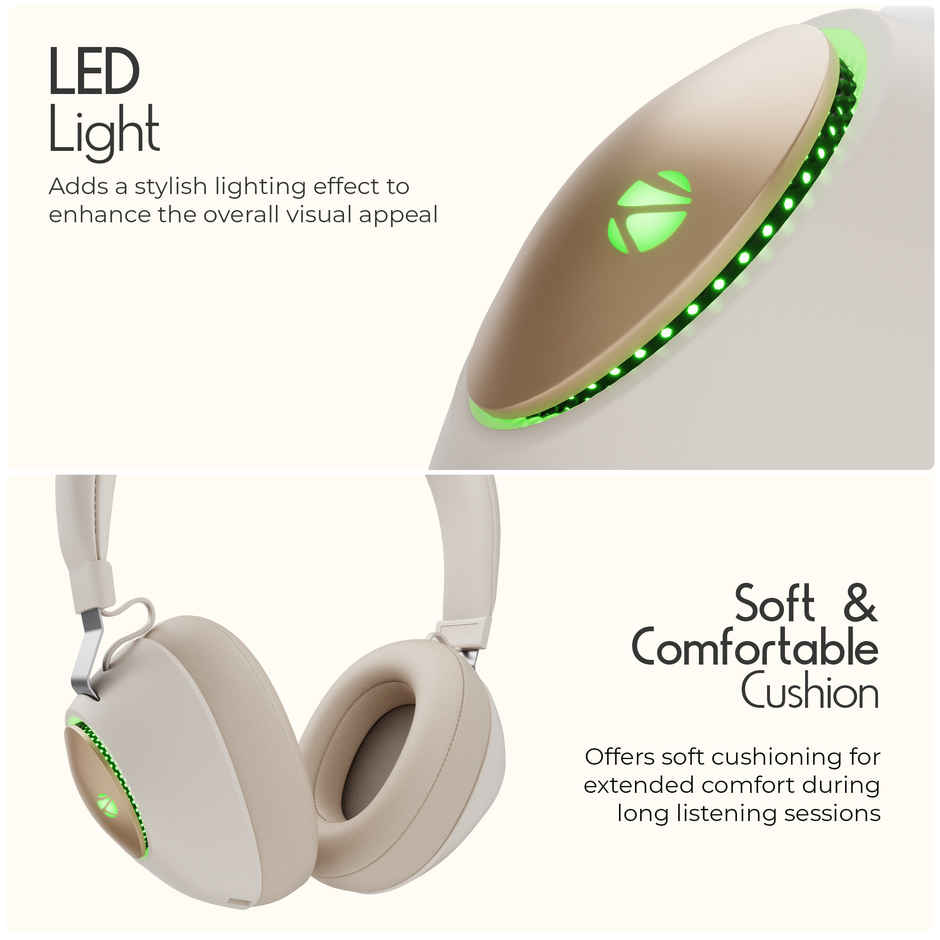 Zebronics Duke BT Headphone, 60h, Dual Pairing, Gaming Mode, ENC, LED, Deep Bass, Voice Asst (Beige)