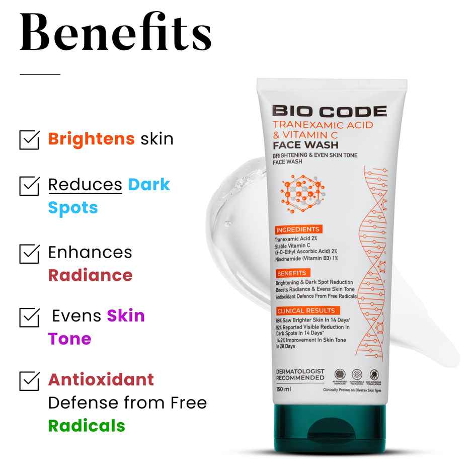 Bio Code Tranexamic Acid & Vitamin C Face Wash - Brightening & Even Tone | AI-Enhanced Formula