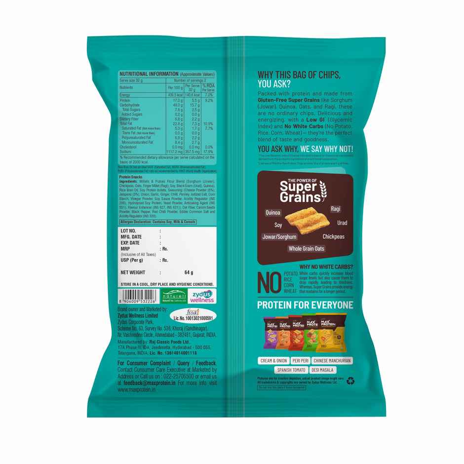 RiteBite Max Protein Cheese & Jalapeno 10 G Multigrain Protein Chips, Healthy Snacks & Munchies