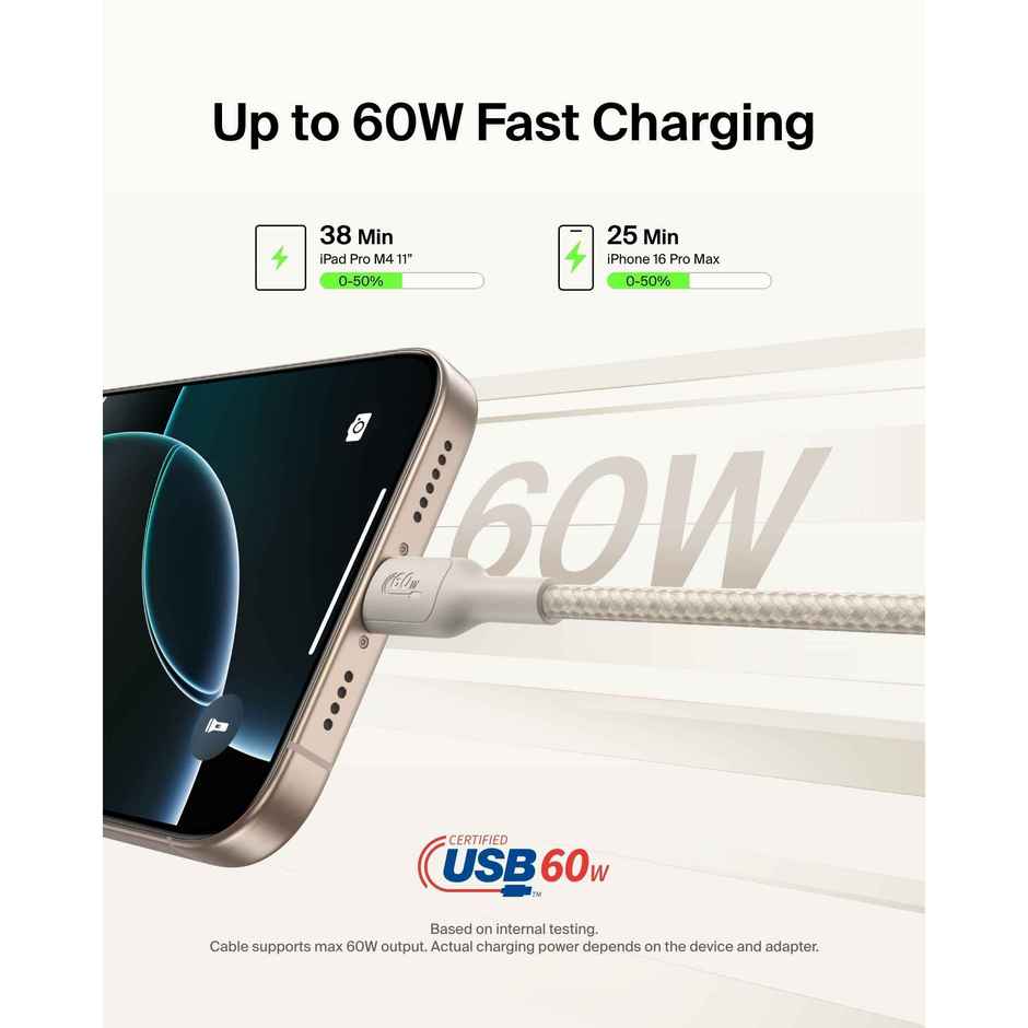 Belkin USB-C to USB-C Braided Cable 1m, Fast Charge, Apple Certified | White