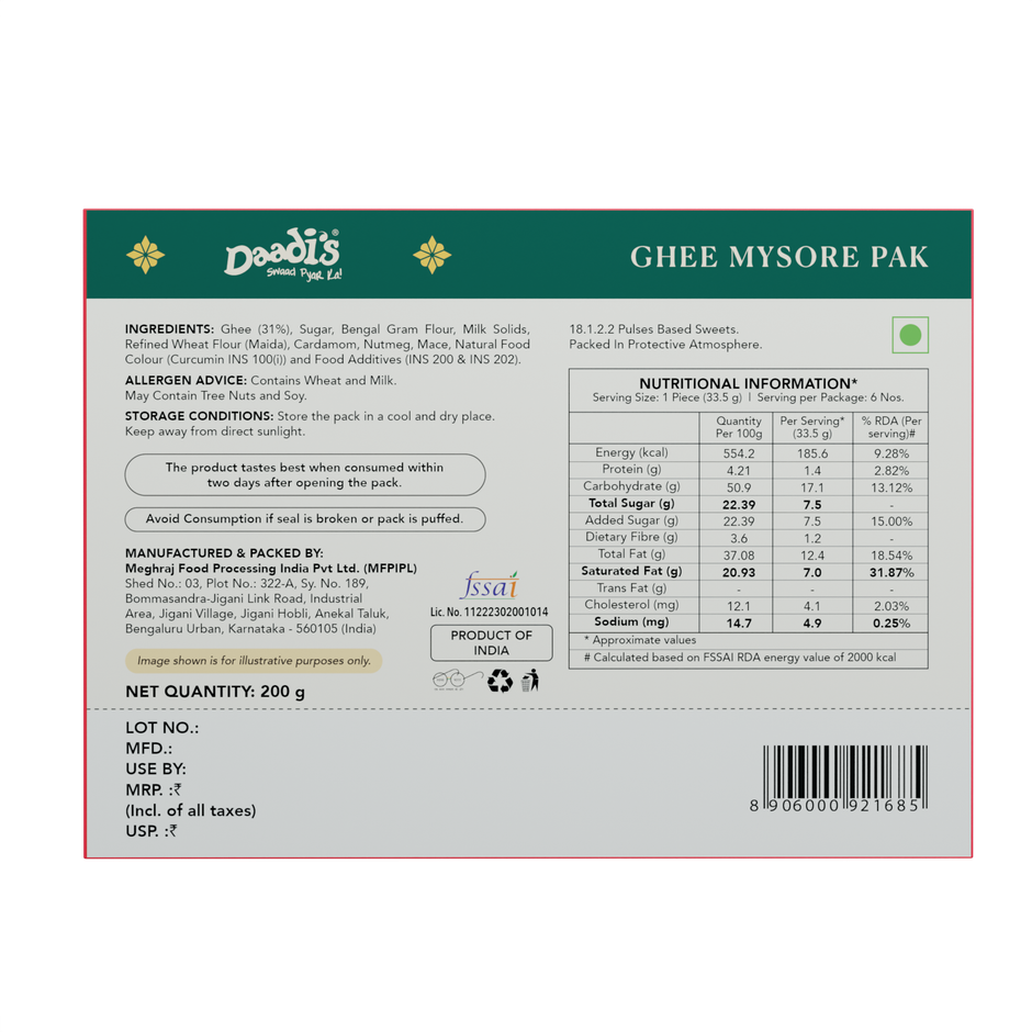 Daadi'S Ghee Mysore Pak Combo