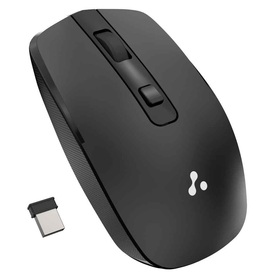 Ambrane Wireless Mouse with 2.4GHz, USB Nano Dongle, Silent Click, Optical Orientation Click Wheel, 4 Buttons, 1600 Adjustable DPI, Both Hand Use, Compatible with PC, Mac, Laptop (Sliq 3) - Black