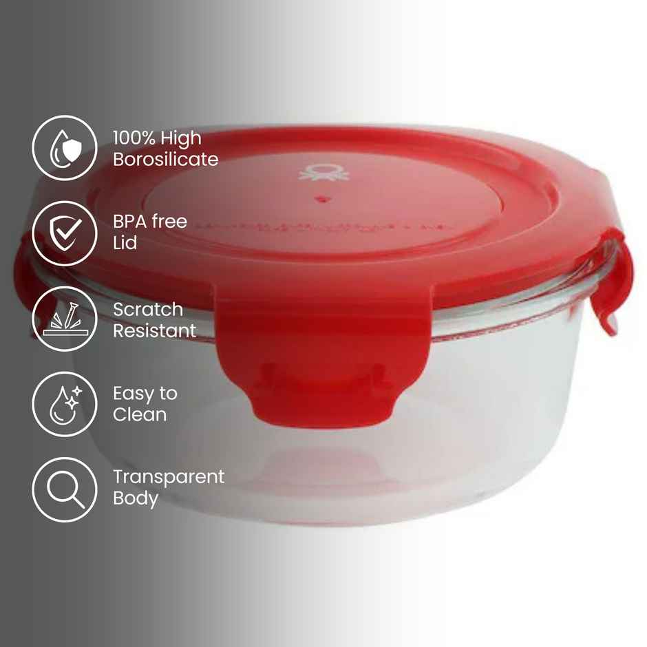United Colors of Benetton Borosilicate Glass Food Container | Airtight Leakproof - 400 ml