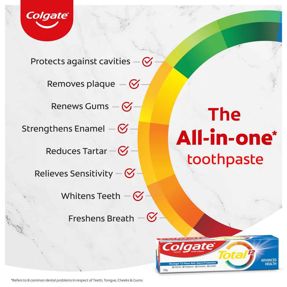 Colgate Total Advanced Health Antibacterial Toothpaste, Stronger 12-Hour Anti-Germ Protection